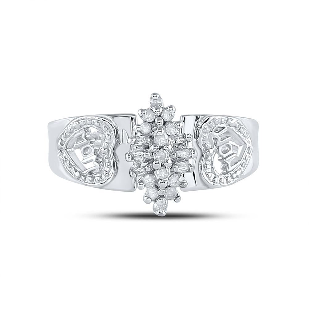 Sterling Silver Womens Round Diamond Heart Mom Cluster Ring 1/8 Cttw