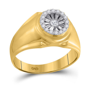 14kt Yellow Gold Mens Baguette Diamond Circle Solitaire Ring 1/2 Cttw