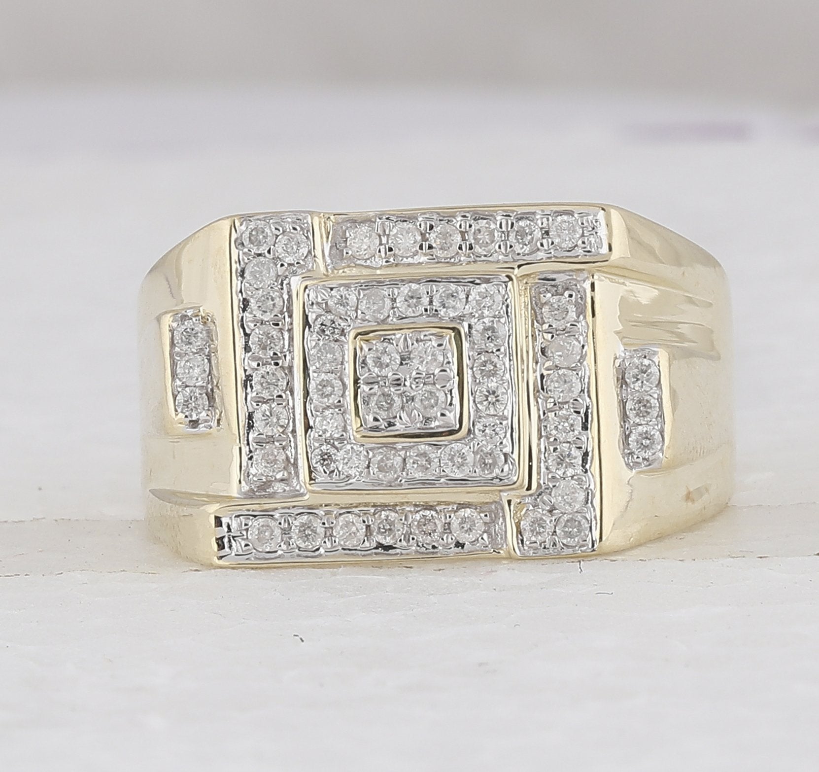 10kt Yellow Gold Mens Round Diamond Square Cluster Ring 1/2 Cttw