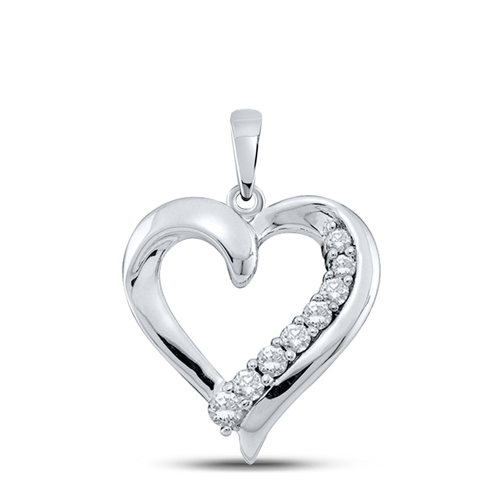 10kt White Gold Womens Round Diamond Heart Pendant 1/4 Cttw