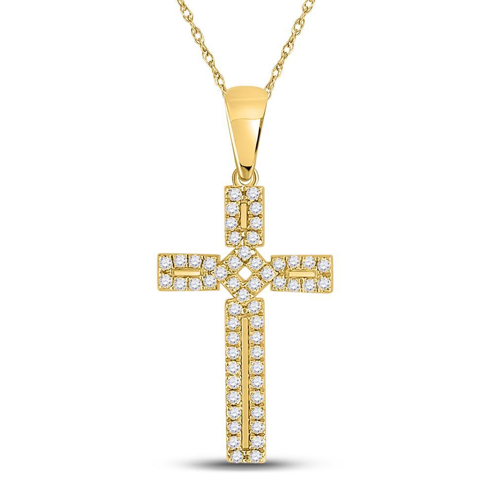 10kt Yellow Gold Womens Round Diamond Roman Cross Pendant 1/3 Cttw