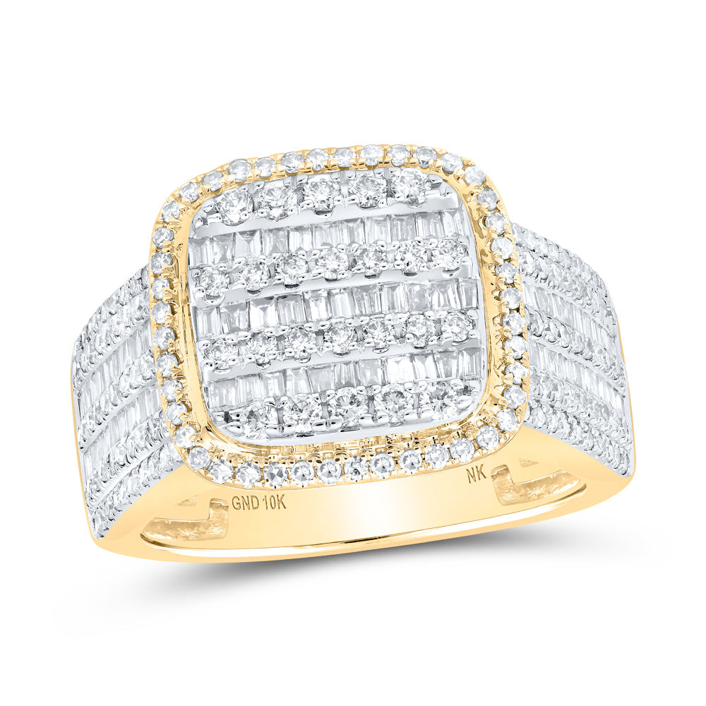 10kt Yellow Gold Mens Baguette Diamond Square Ring 2 Cttw
