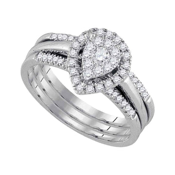 10kt White Gold Round Diamond 3-Piece Bridal Wedding Ring Band Set 1/2 Cttw
