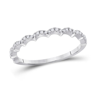10kt White Gold Womens Round Diamond Scalloped Stackable Band Ring 1/8 Cttw