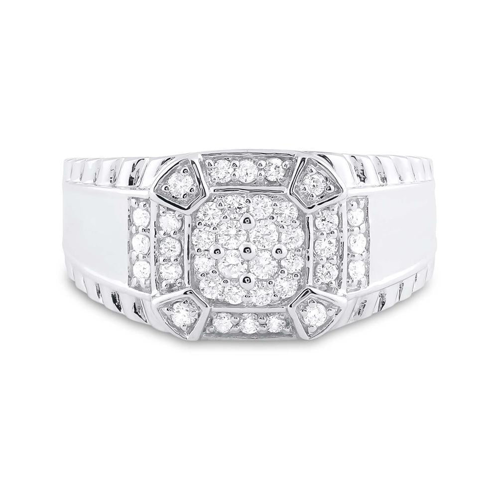 10kt White Gold Mens Round Diamond Square Ring 1/2 Cttw