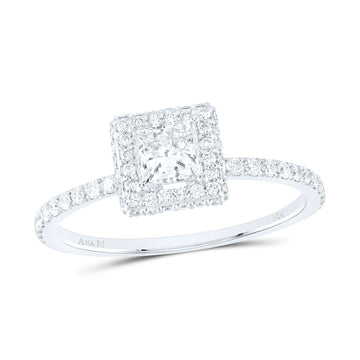 14kt White Gold Princess Diamond Halo Bridal Wedding Engagement Ring 7/8 Cttw