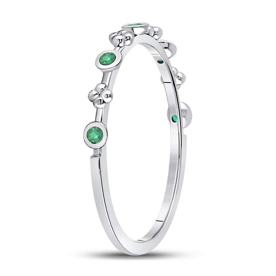 10kt White Gold Womens Round Emerald Dot Flower Stackable Band Ring 1/12 Cttw