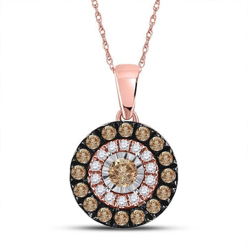 14kt Rose Gold Womens Round Brown Diamond Halo Solitaire Pendant 3/8 Cttw
