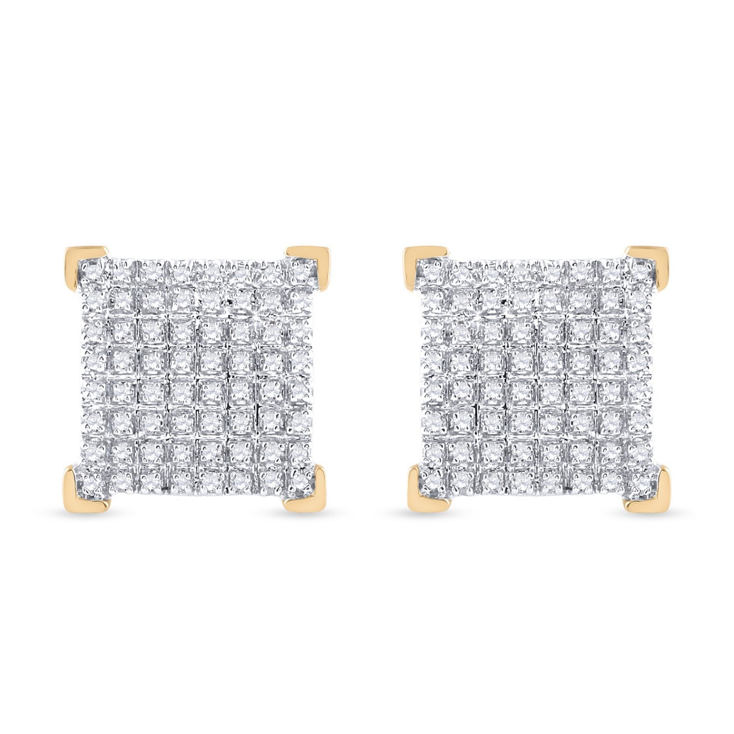 10kt Yellow Gold Mens Round Diamond Square Earrings 1/3 Cttw