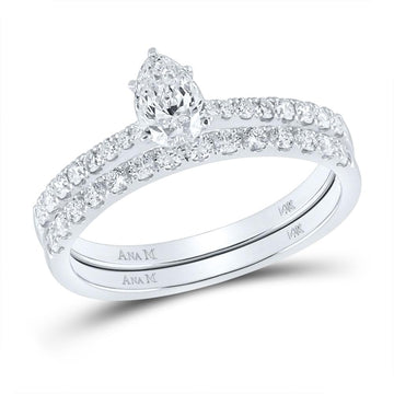 14kt White Gold Pear Diamond Bridal Wedding Ring Band Set 1 Cttw