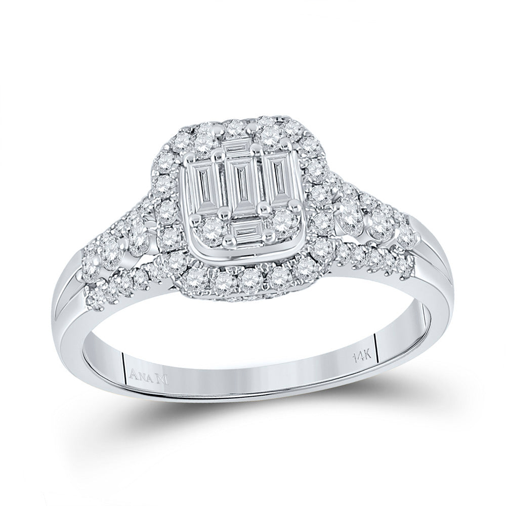 14kt White Gold Womens Baguette Diamond Square Cluster Ring 3/4 Cttw