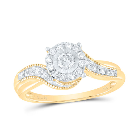 14kt Yellow Gold Round Diamond Cluster Bridal Wedding Engagement Ring 1/3 Cttw
