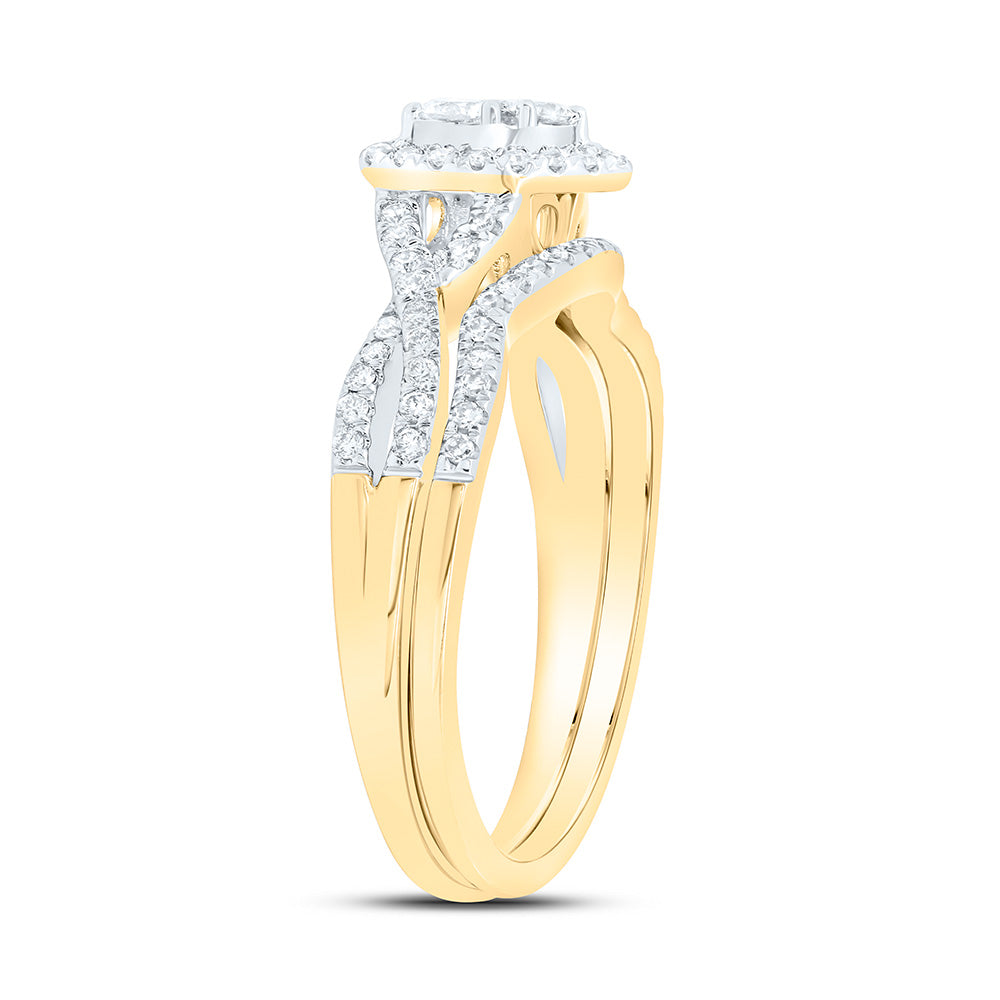 10kt Yellow Gold Round Diamond Heart Bridal Wedding Ring Band Set 5/8 Cttw