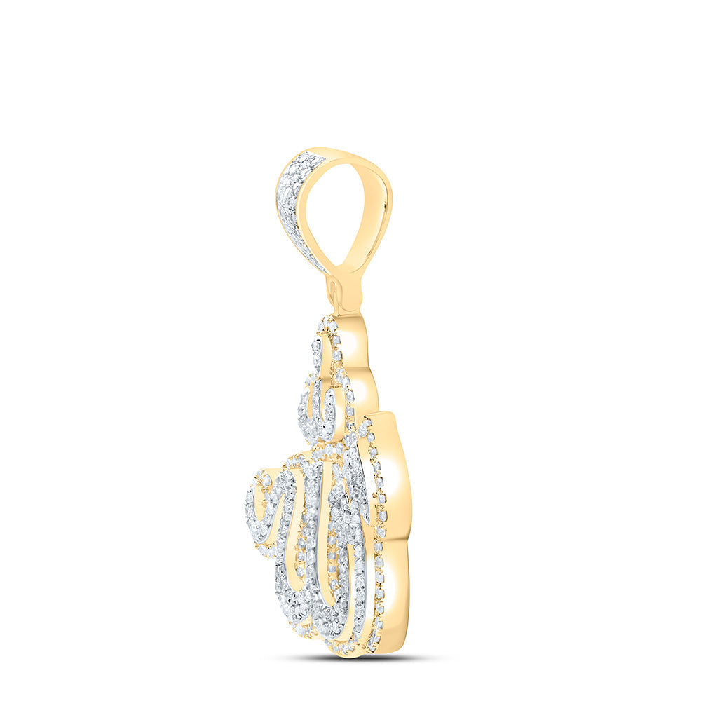 10kt Yellow Gold Mens Round Diamond Allah Islam Charm Pendant 1-1/2 Cttw