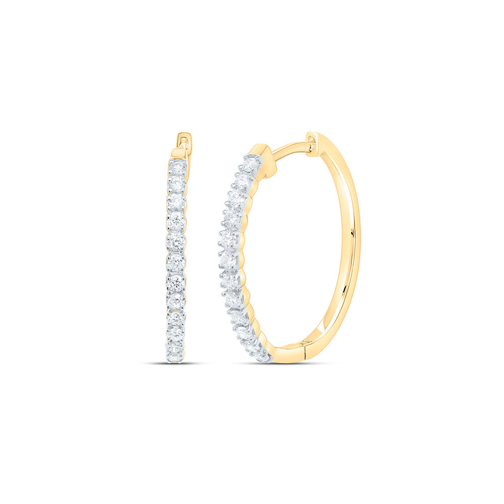 10kt Yellow Gold Womens Round Diamond Slender Single Row Hoop Earrings 1/4 Cttw
