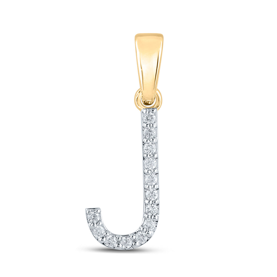 10kt Yellow Gold Womens Round Diamond J Initial Letter Pendant 1/10 Cttw