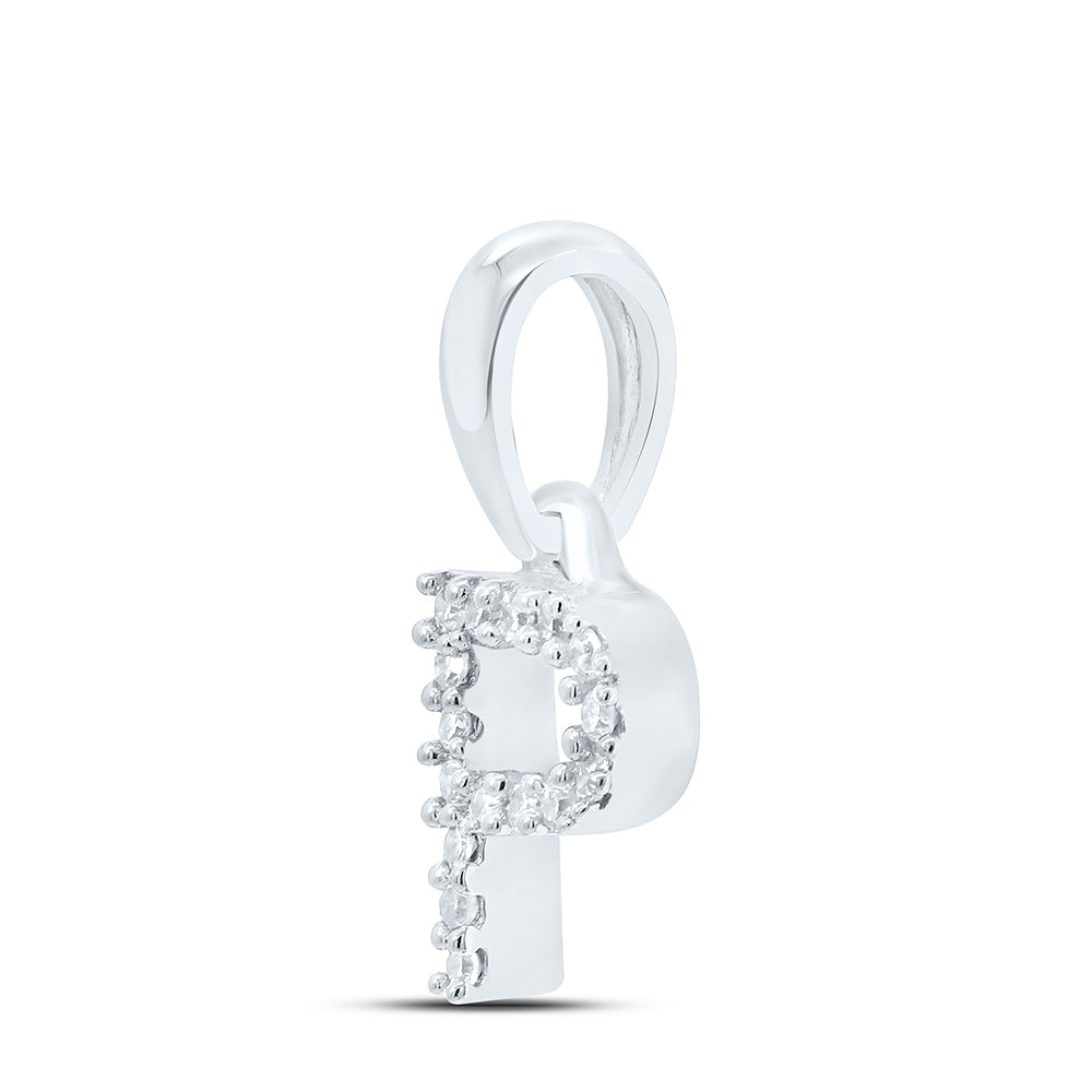 10kt White Gold Womens Round Diamond P Initial Letter Pendant .03 Cttw
