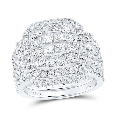 14kt White Gold Princess Diamond Square Bridal Wedding Ring Band Set 2-5/8 Cttw