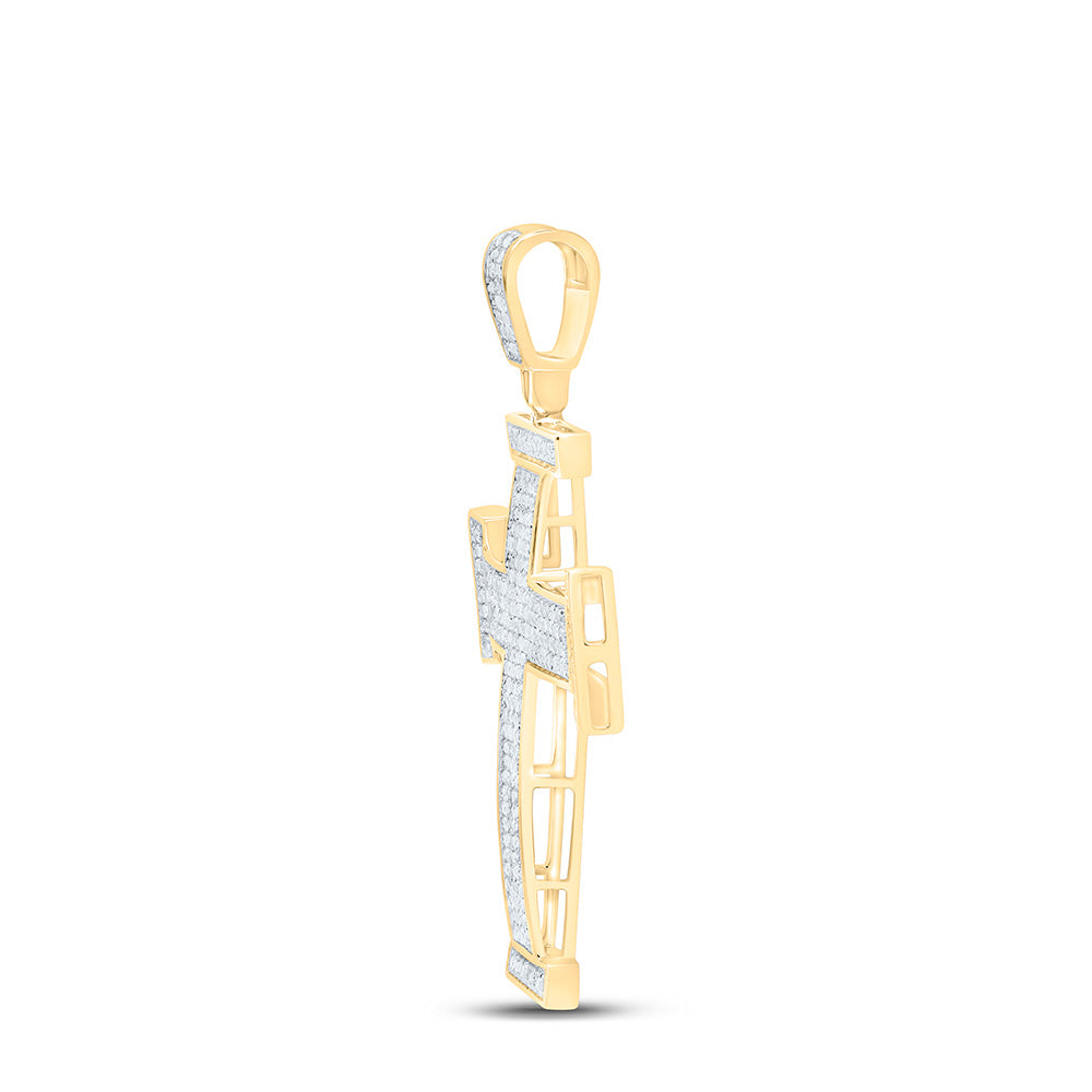 10kt Yellow Gold Mens Round Diamond Cross Charm Pendant 3/4 Cttw