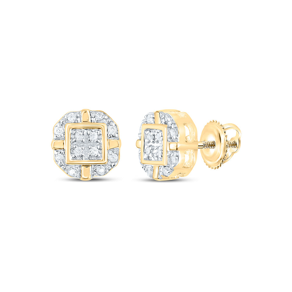 10kt Yellow Gold Womens Round Diamond Rounded Square Earrings 1/12 Cttw