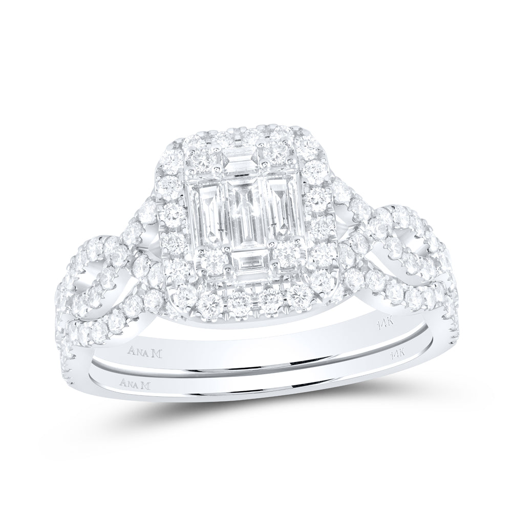 14kt White Gold Baguette Diamond Bridal Wedding Ring Band Set 1 Cttw
