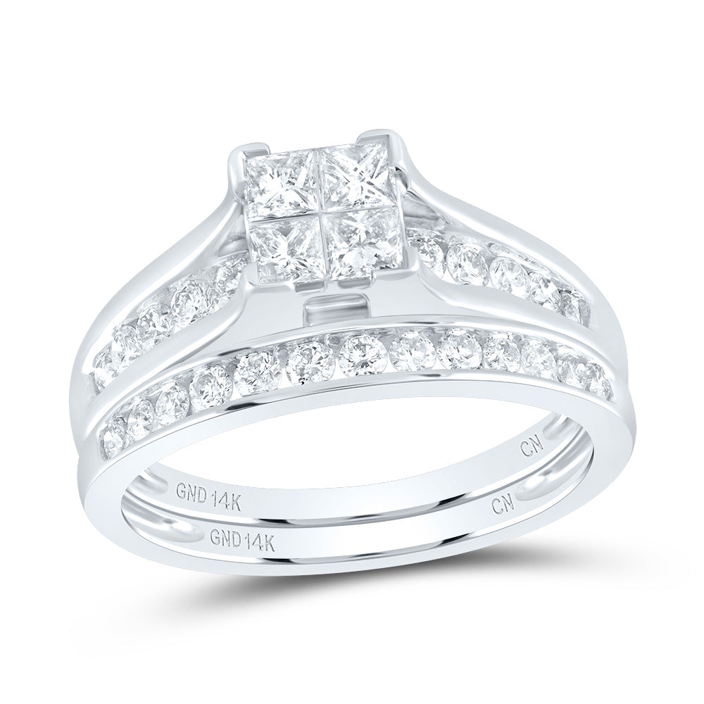 14kt White Gold Princess Diamond Bridal Wedding Ring Band Set 1 Cttw - Size 7