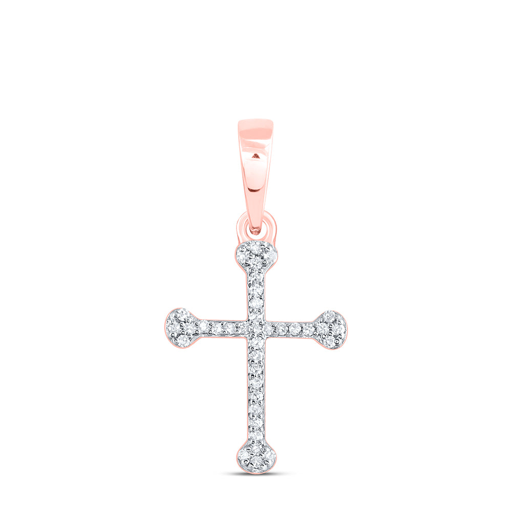 10kt Rose Gold Womens Round Diamond Cross Pendant 1/12 Cttw