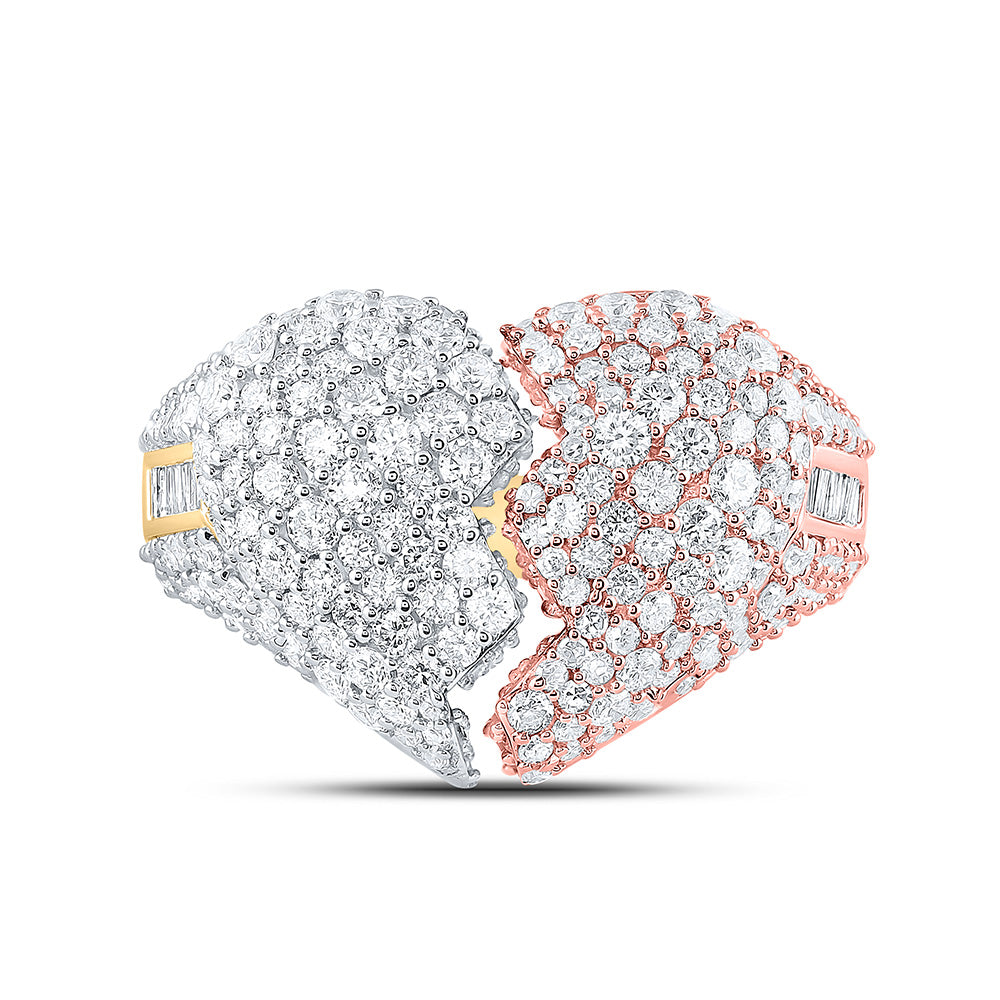 10kt Tri-Tone Gold Mens Round Diamond Broken Heart Ring 4-1/4 Cttw