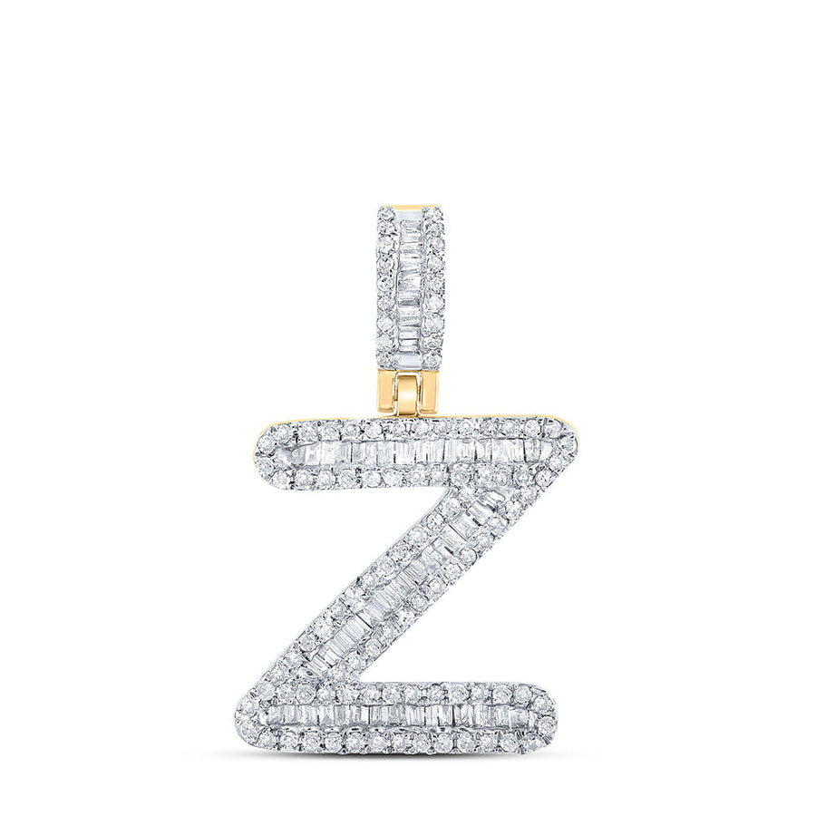 10kt Yellow Gold Mens Baguette Diamond Z Initial Letter Pendant 1/2 Cttw