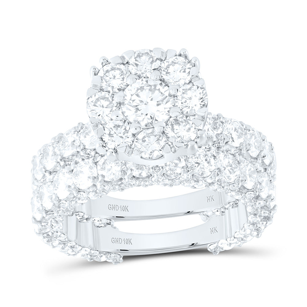 10kt White Gold Round Diamond Halo Bridal Wedding Ring Band Set 5-7/8 Cttw