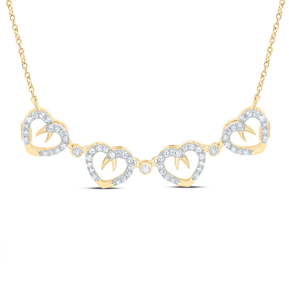10kt Yellow Gold Womens Round Diamond Convertible Heart Necklace 3/8 Cttw