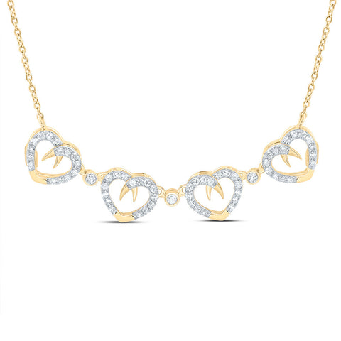 10kt Yellow Gold Womens Round Diamond Convertible Heart Necklace 3/8 Cttw