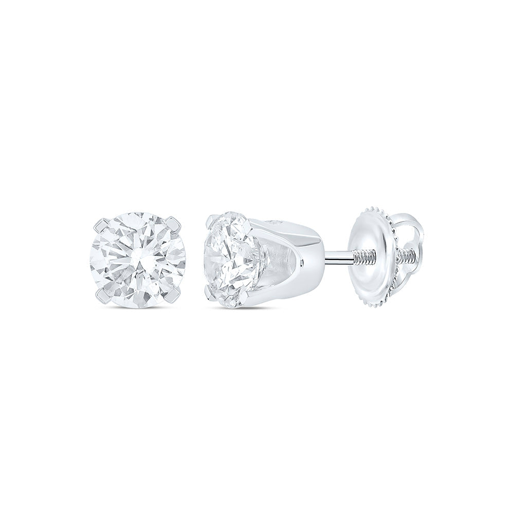 14kt White Gold Unisex Round Diamond Solitaire Stud Earrings 3/4 Cttw