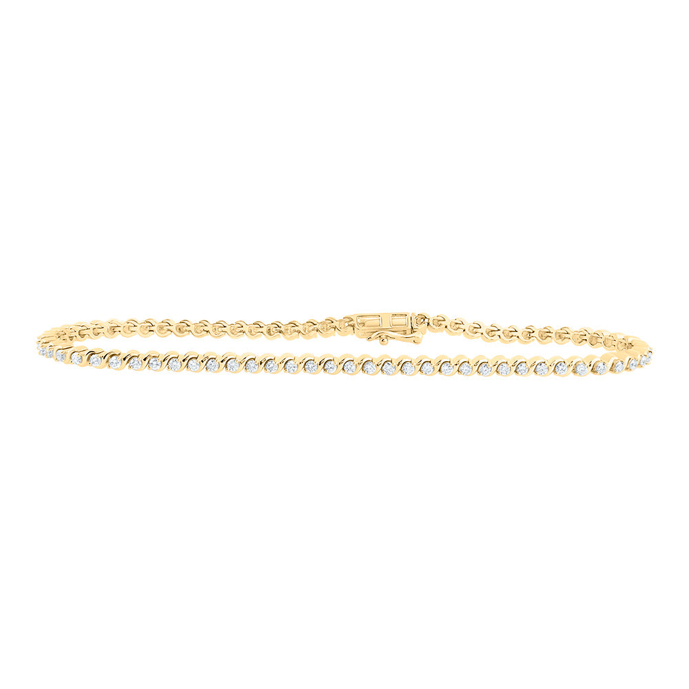 10kt Yellow Gold Womens Round Diamond Tennis Bracelet 1 Cttw