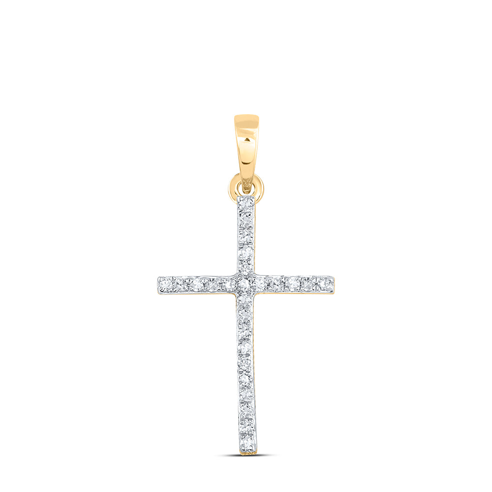 10kt Yellow Gold Womens Round Diamond Cross Pendant 1/6 Cttw