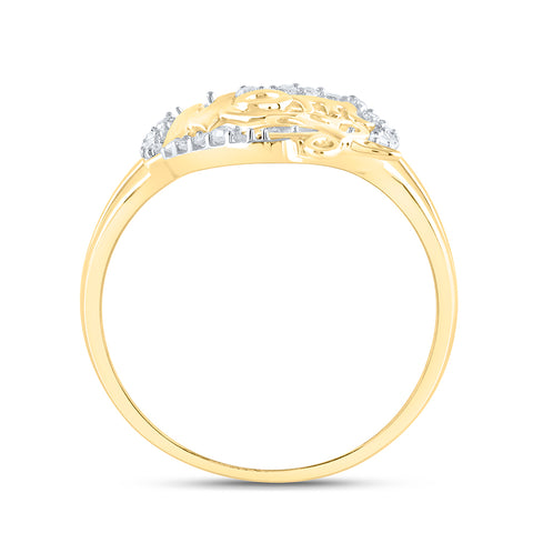 10kt Yellow Gold Womens Round Diamond Mom Heart Butterfly Ring 1/6 Cttw