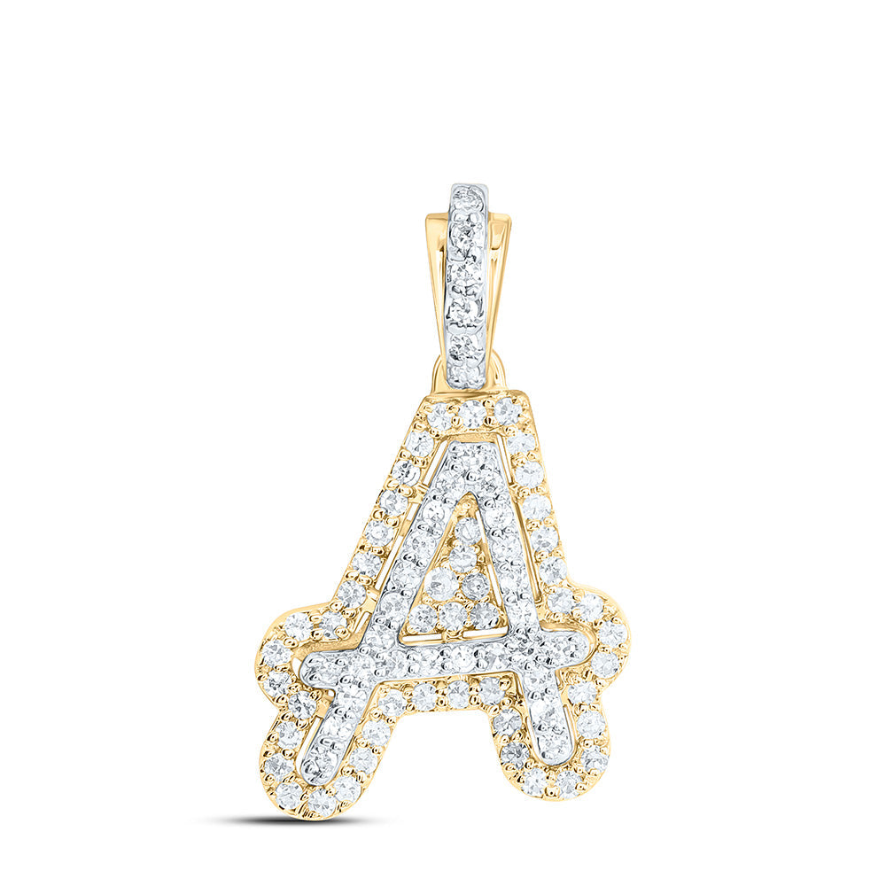 10kt Yellow Gold Womens Round Diamond A Initial Letter Pendant 1/5 Cttw