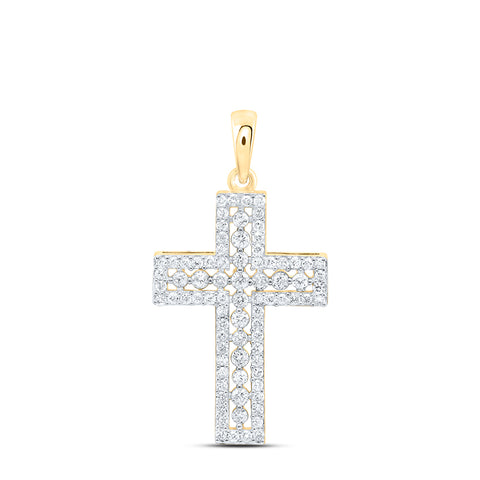 14kt Yellow Gold Womens Round Diamond Cross Pendant 1/2 Cttw