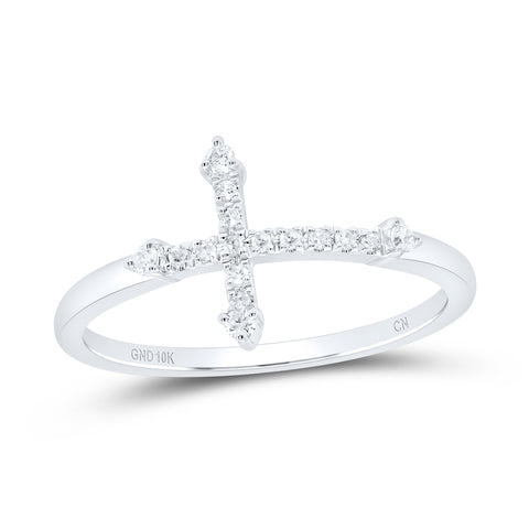 10kt White Gold Womens Round Diamond Cross Ring 1/10 Cttw