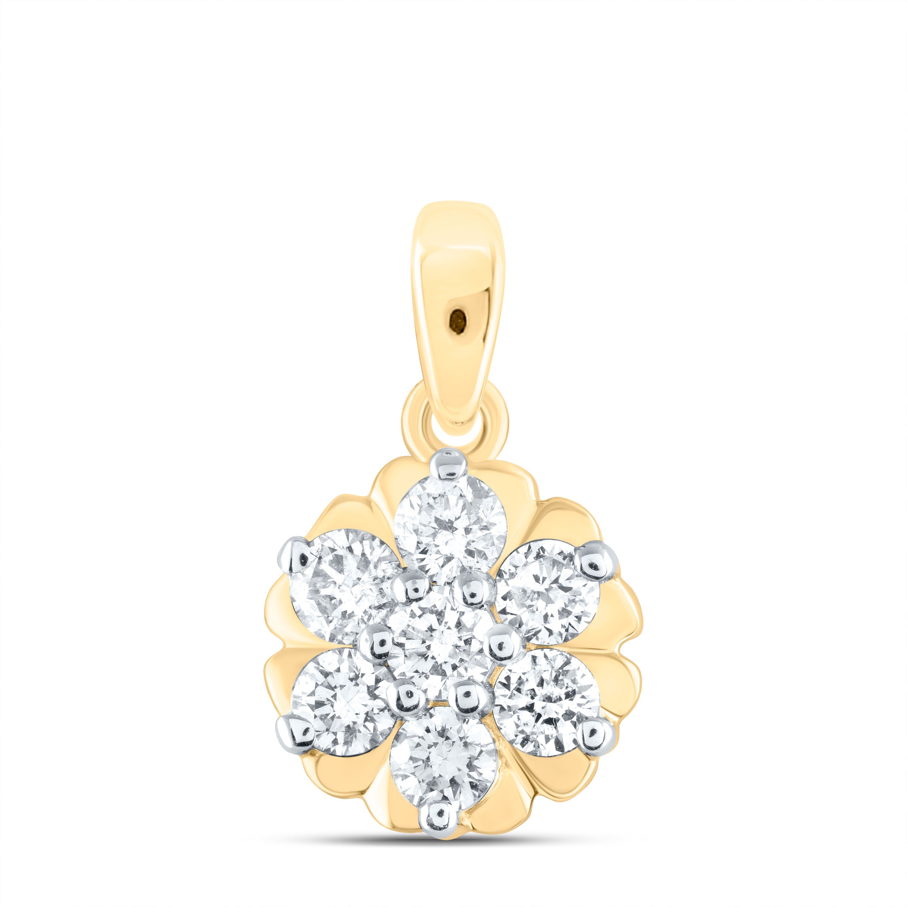 10kt Yellow Gold Womens Round Diamond Flower Cluster Pendant 1/3 Cttw