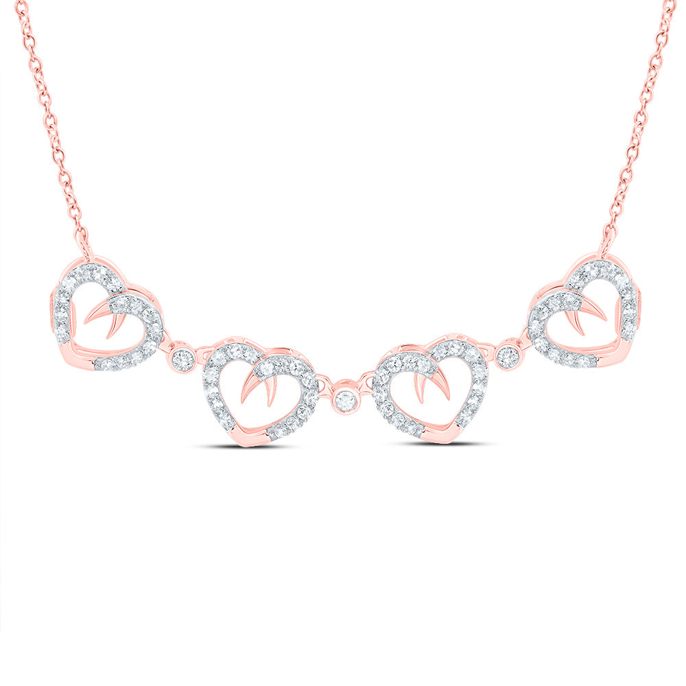 10kt Rose Gold Womens Round Diamond Convertible Heart Necklace 3/8 Cttw