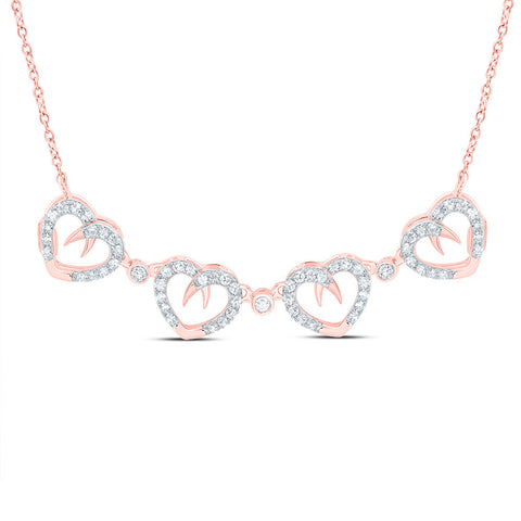 10kt Rose Gold Womens Round Diamond Convertible Heart Necklace 3/8 Cttw