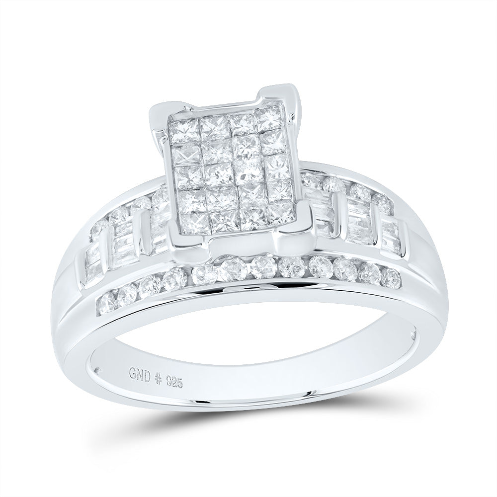 Sterling Silver Princess Diamond Cluster Bridal Wedding Engagement Ring 3/4 Cttw