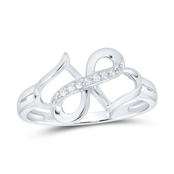 10kt White Gold Womens Round Diamond Double Heart Infinity Ring 1/20 Cttw