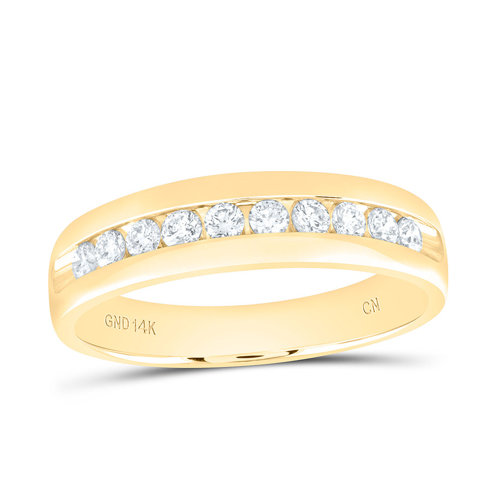 14kt Yellow Gold Mens Round Diamond Wedding Single Row Band Ring 1/2 Cttw