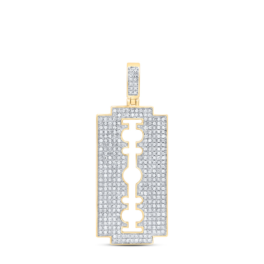 10kt Yellow Gold Mens Round Diamond Razor Blade Charm Pendant 1 Cttw