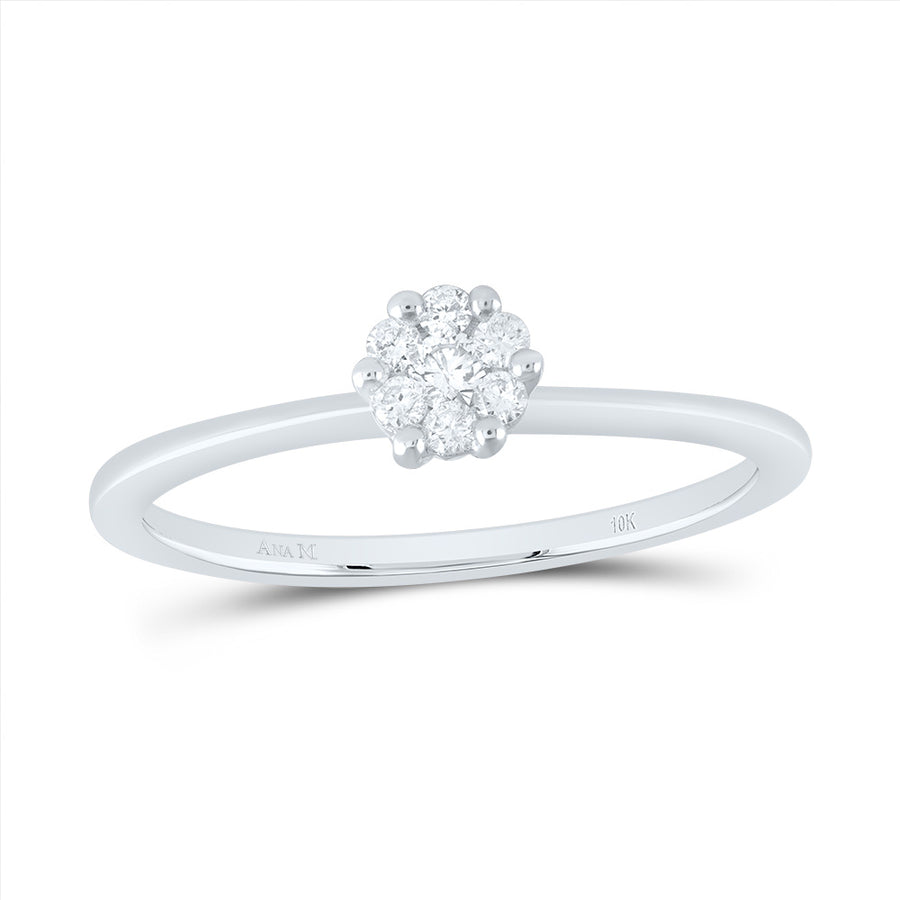 10kt White Gold Womens Round Diamond Flower Cluster Ring 1/8 Cttw