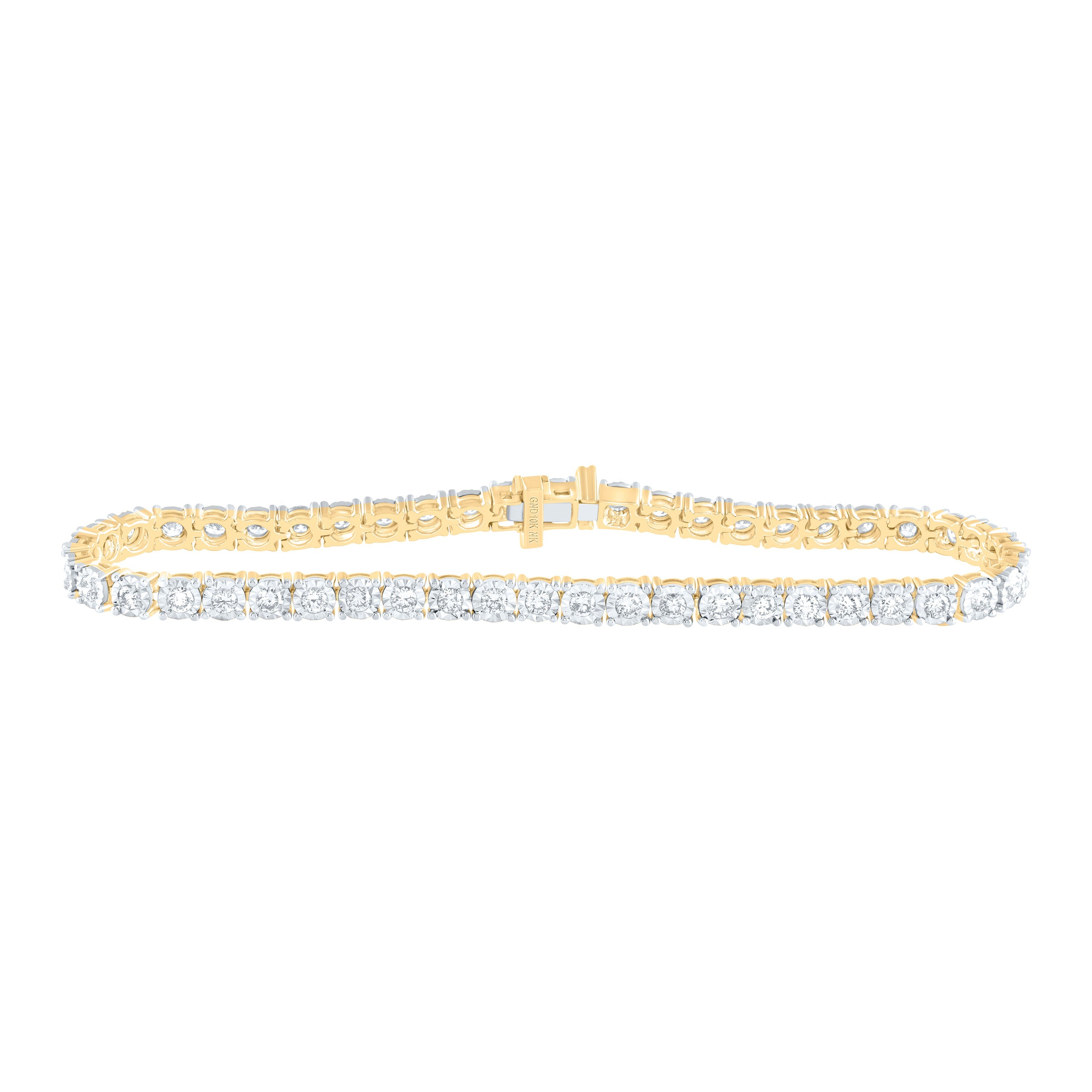 10kt Yellow Gold Womens Round Diamond Classic Tennis Bracelet 2 Cttw