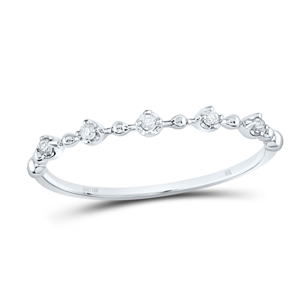 10kt White Gold Womens Round Diamond Bead Dot Stackable Ring 1/20 Cttw