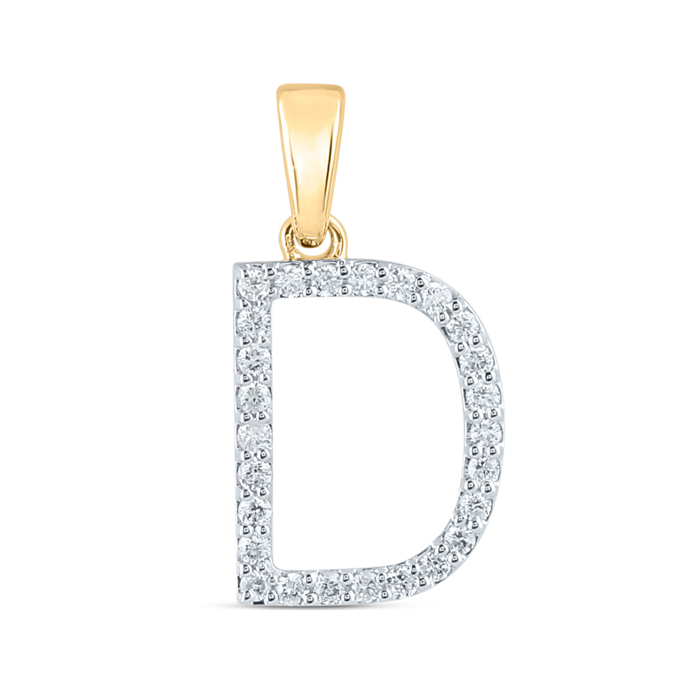 10kt Yellow Gold Womens Round Diamond D Initial Letter Pendant 1/5 Cttw